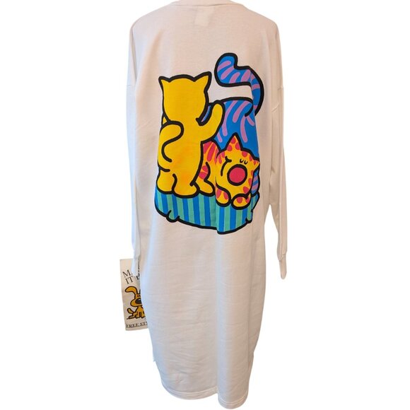 Vintage 91 NWT Womens Size L Cartoon Kitty Cats Oversized Sweatshirt Top Dress - Picture 3 of 12